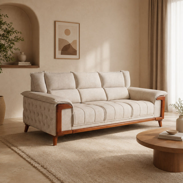 Aurelia sofa in cream, shown in a styled room