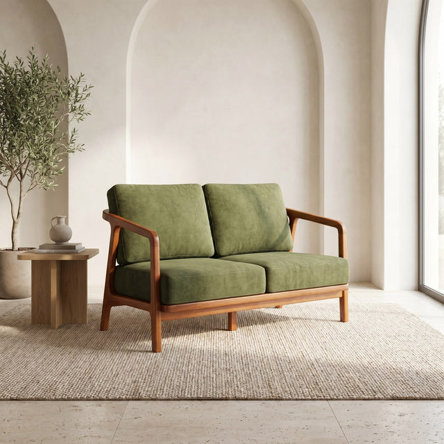 Kyoto sofa in olive green, shown in a styled room