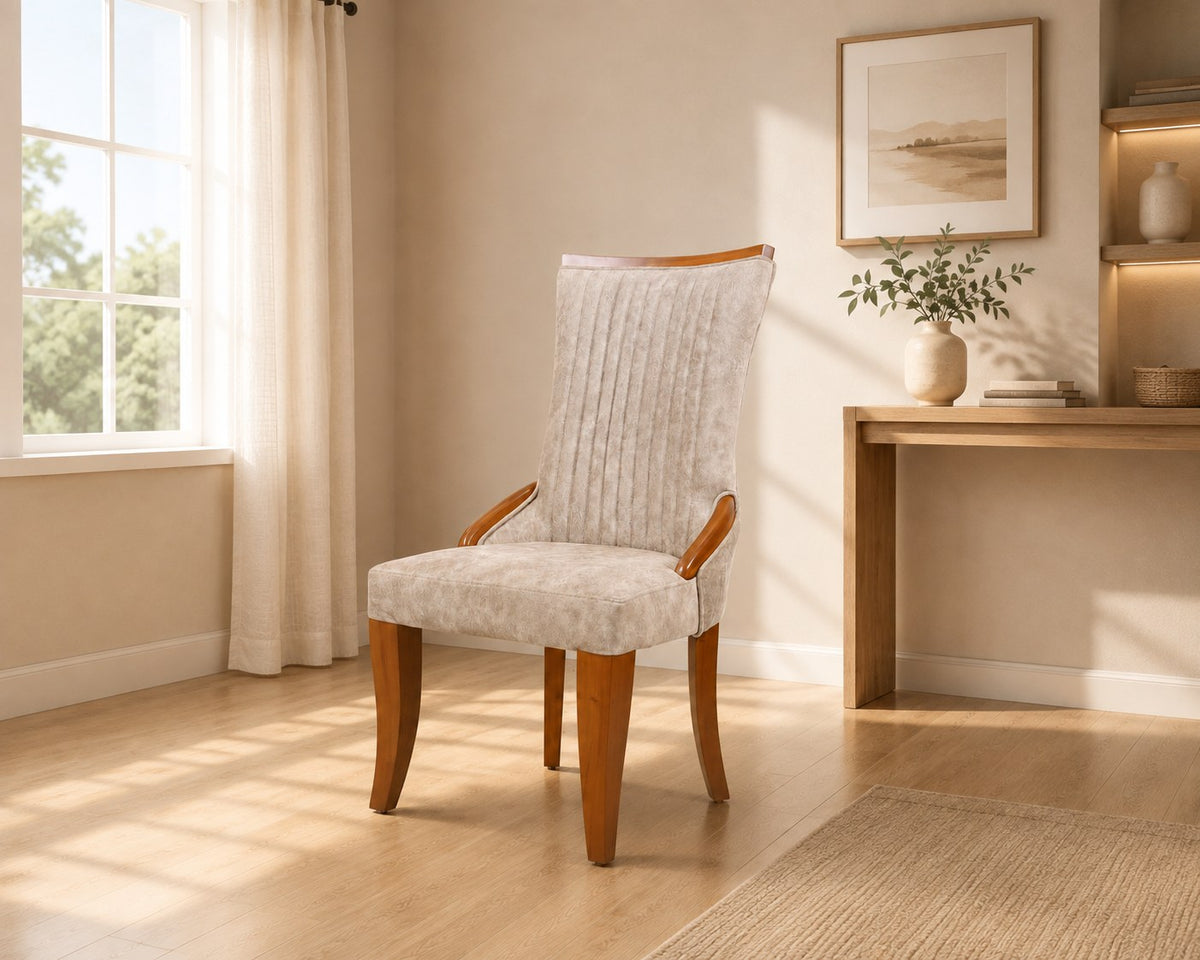 Winston dining chair in light beige, shown in a styled room