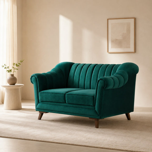 Florence sofa in emerald green, shown in a styled room