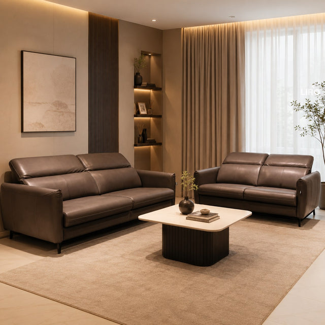 Milan sofa in chocolate brown, shown in a styled room