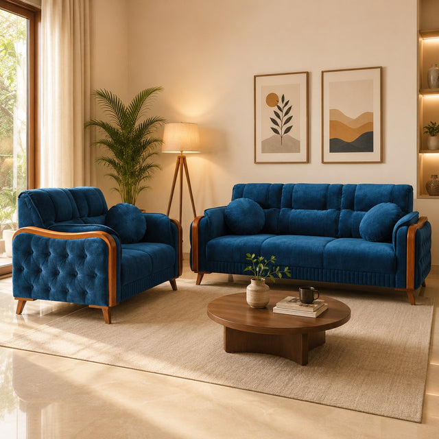 Torino sofa in royal blue, shown in a styled room