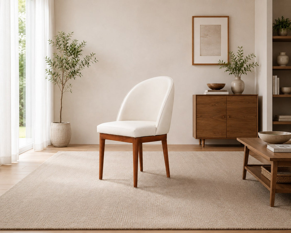 Arden dining chair in ivory, shown in a styled room