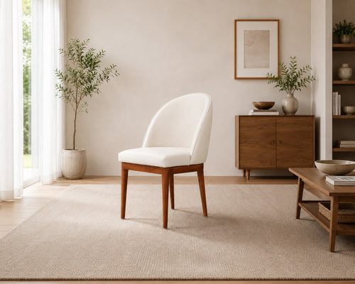 Arden dining chair in ivory, shown in a styled room