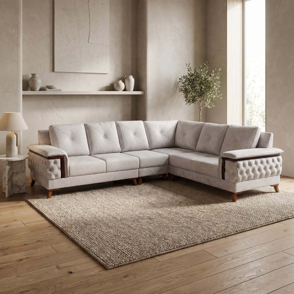 Kensington sofa in light grey, shown in a styled room