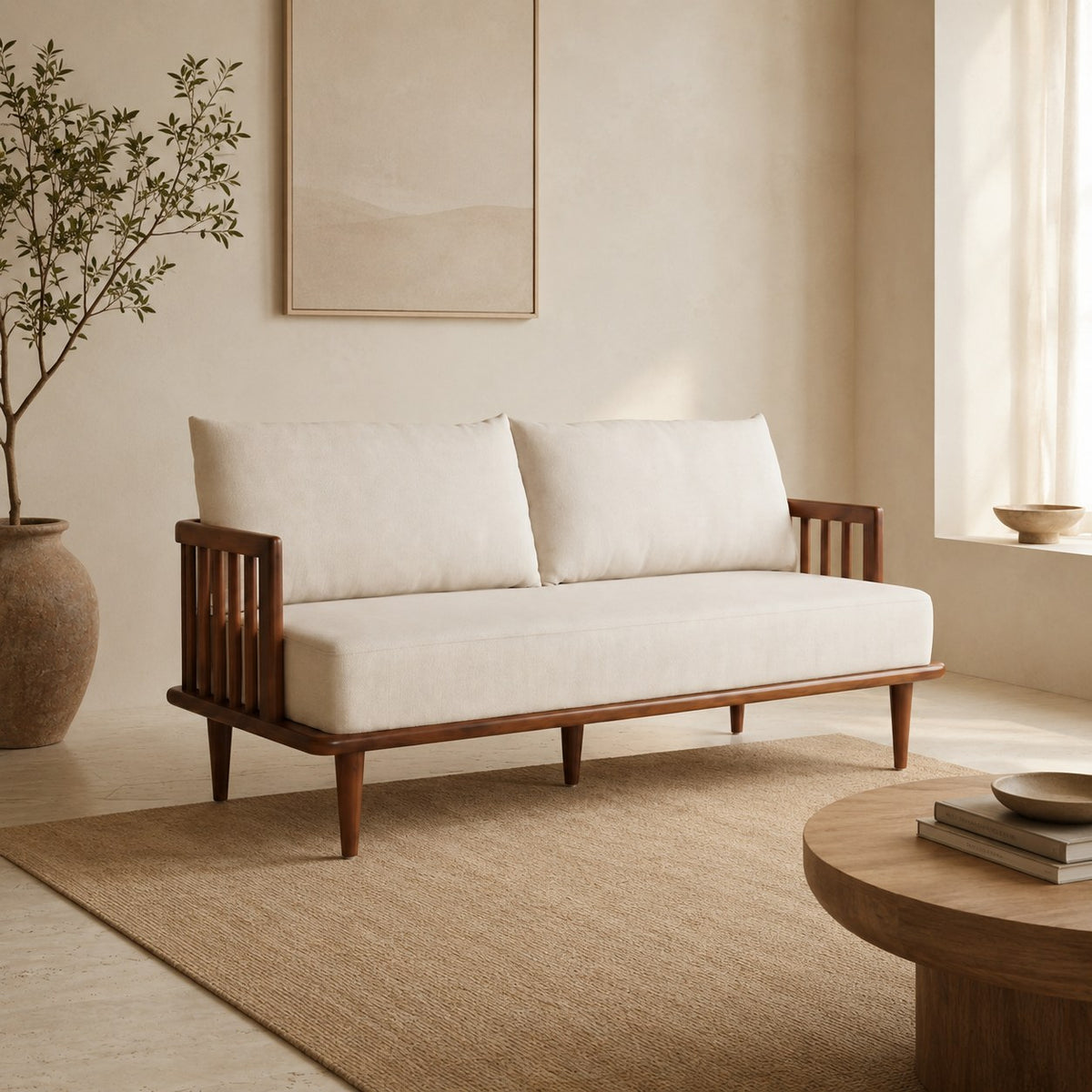 Malmo sofa in cream, shown in a styled room