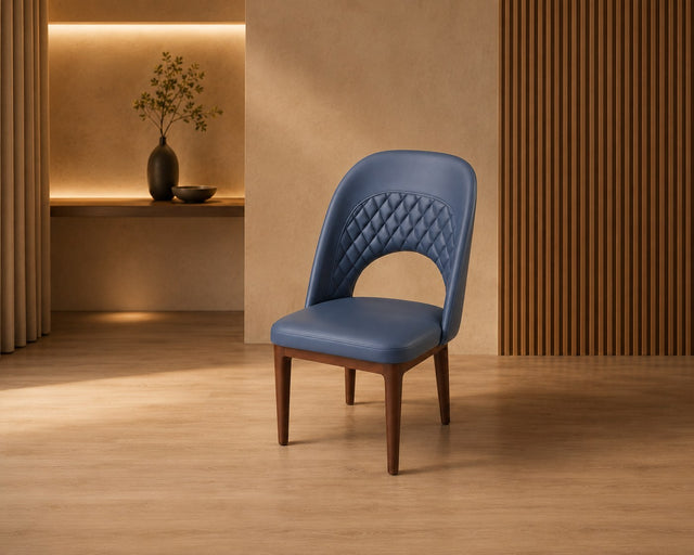 Indigo dining chair in blue, shown in a styled room