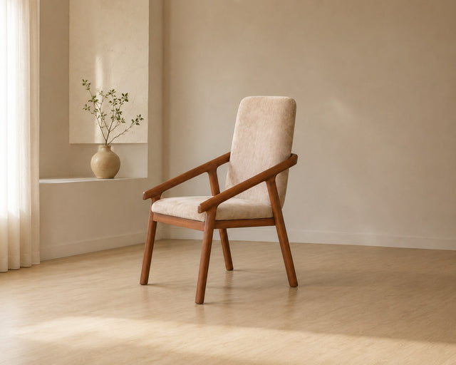 Haven lounge chair in pale beige, shown in a styled room