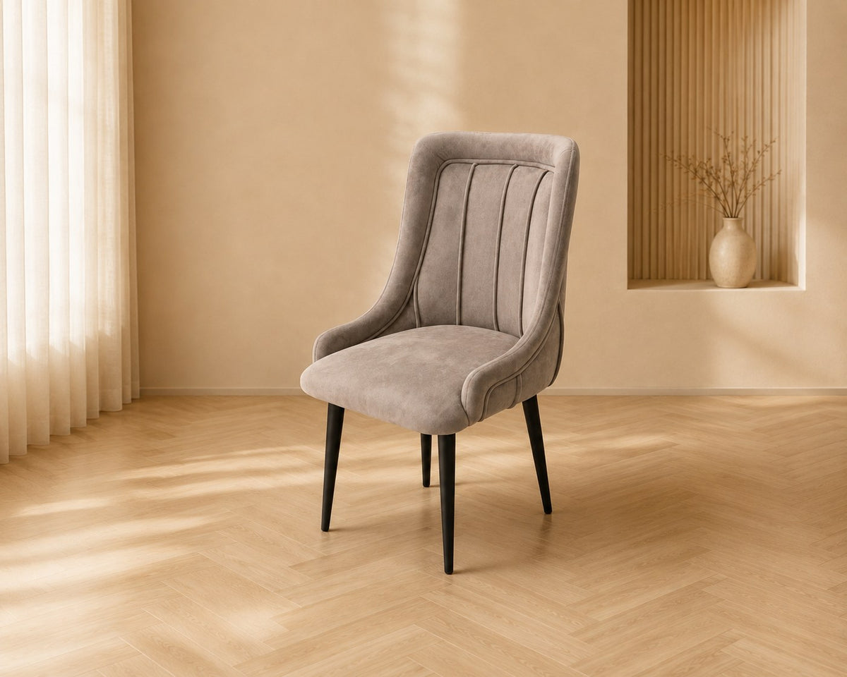Azure dining chair in taupe, shown in a styled room
