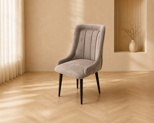 Azure dining chair in taupe, shown in a styled room